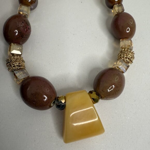Vintage Statement  Necklace Semi Precious Stones Crystals Beige Brown Burgandy - Picture 3 of 8